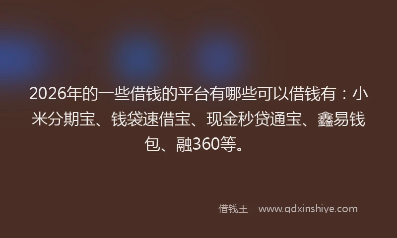 2026年的一些借钱的平台有哪些可以借钱有：小米分期宝、钱袋速借宝、现金秒贷通宝、鑫易钱包、融360等。