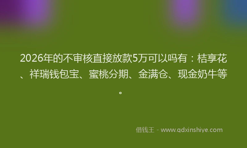 2026年的不审核直接放款5万可以吗有:桔享花、祥瑞钱包宝、蜜桃分期、金满仓、现金奶牛等。