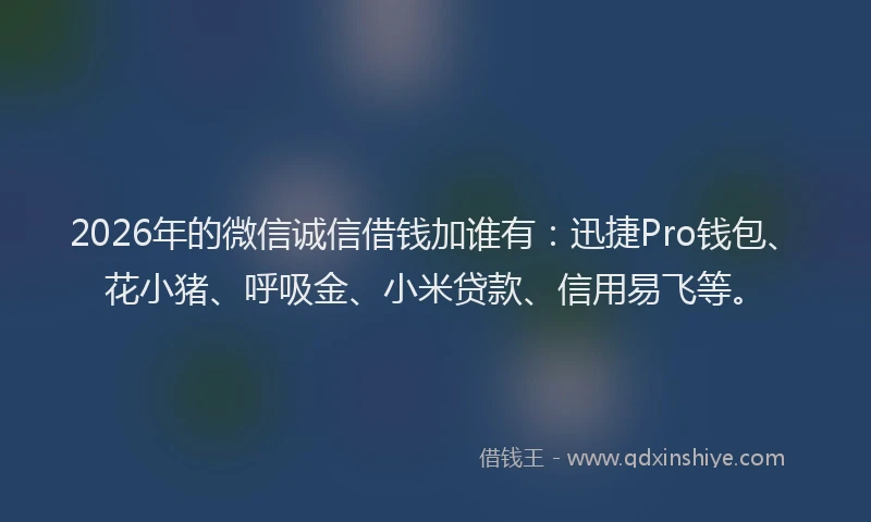 2026年的微信诚信借钱加谁有：迅捷Pro钱包、花小猪、呼吸金、小米贷款、信用易飞等。