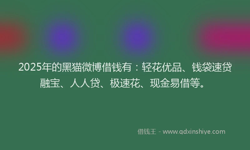2025年的黑猫微博借钱有：轻花优品、钱袋速贷融宝、人人贷、极速花、现金易借等。