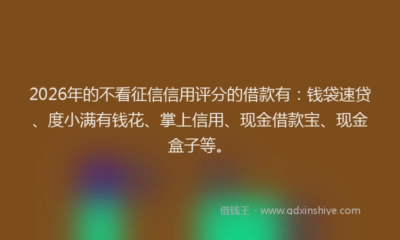 2026年的不看征信信用评分的借款有:钱袋速贷、度小满有钱花、掌上信用、现金借款宝、现金盒子等。
