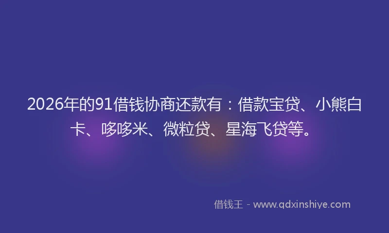 2026年的91借钱协商还款有：借款宝贷、小熊白卡、哆哆米、微粒贷、星海飞贷等。