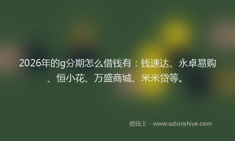2026年的g分期怎么借钱有:钱速达、永卓易购、恒小花、万盛商城、米米贷等。