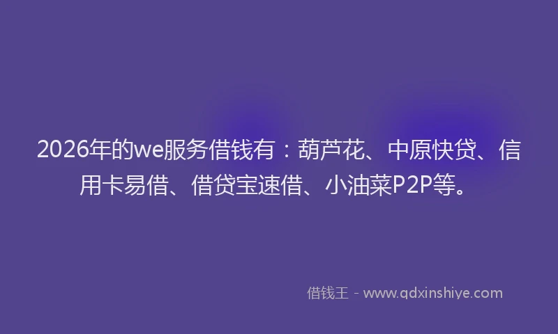 2026年的we服务借钱有：葫芦花、中原快贷、信用卡易借、借贷宝速借、小油菜P2P等。