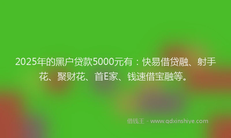 2025年的黑户贷款5000元有：快易借贷融、射手花、聚财花、首E家、钱速借宝融等。