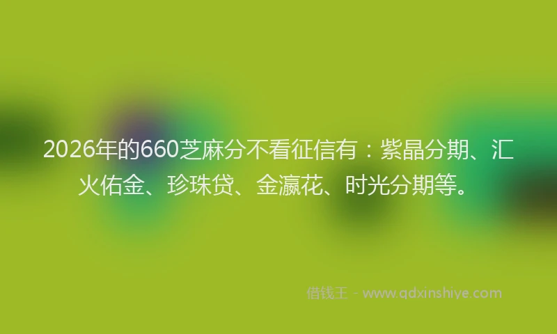 2026年的660芝麻分不看征信有：紫晶分期、汇火佑金、珍珠贷、金瀛花、时光分期等。
