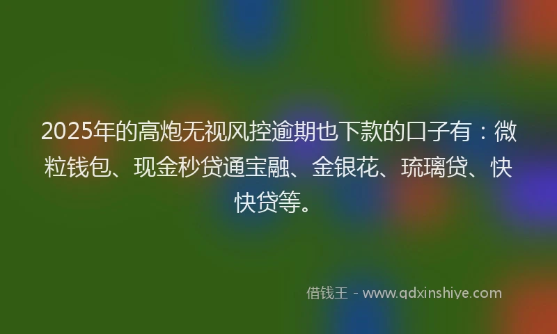 2025年的高炮无视风控逾期也下款的口子有：微粒钱包、现金秒贷通宝融、金银花、琉璃贷、快快贷等。