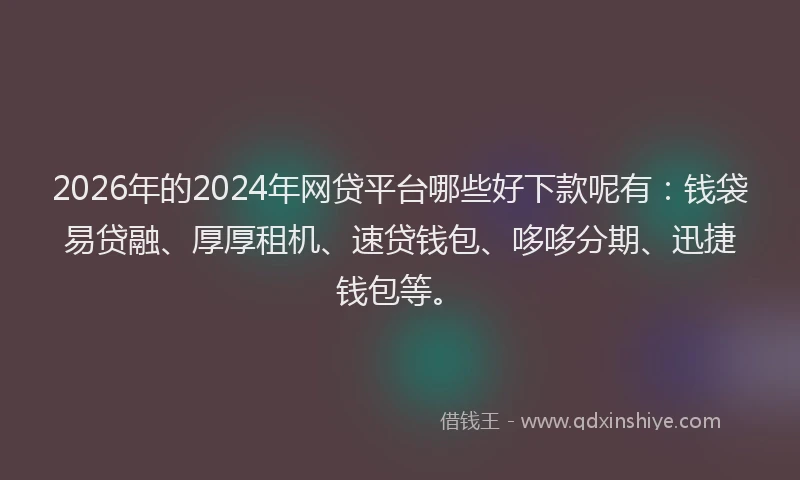 2026年的2024年网贷平台哪些好下款呢有:钱袋易贷融、厚厚租机、速贷钱包、哆哆分期、迅捷钱包等。