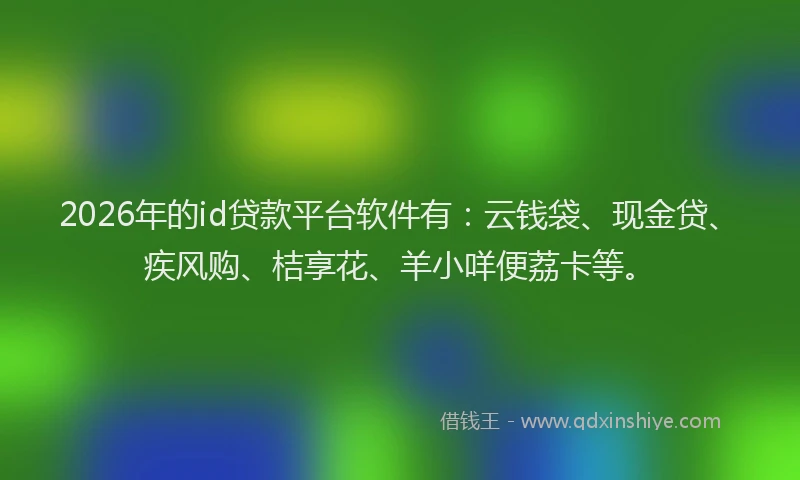 2026年的id贷款平台软件有:云钱袋、现金贷、疾风购、桔享花、羊小咩便荔卡等。