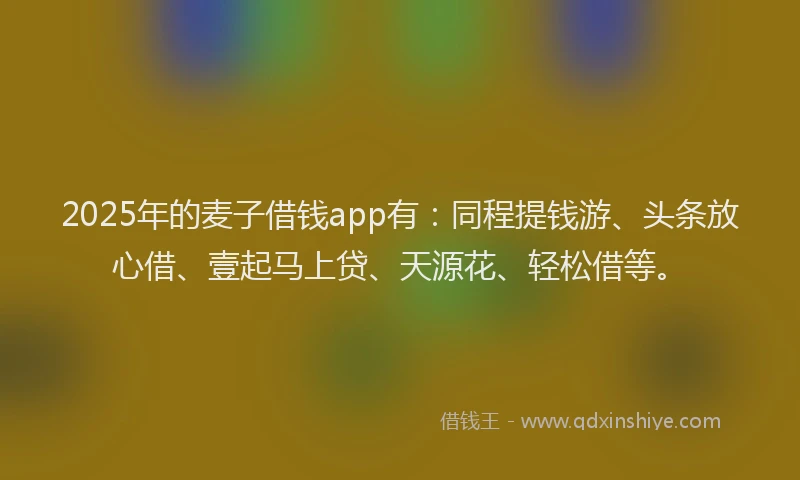 2025年的麦子借钱app有：同程提钱游、头条放心借、壹起马上贷、天源花、轻松借等。
