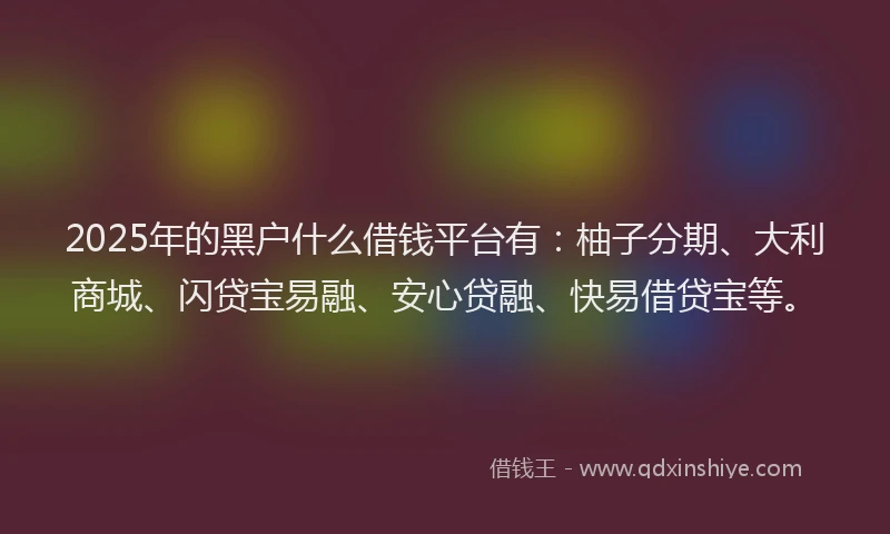 2025年的黑户什么借钱平台有:柚子分期、大利商城、闪贷宝易融、安心贷融、快易借贷宝等。