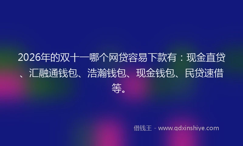 2026年的双十一哪个网贷容易下款有：现金直贷、汇融通钱包、浩瀚钱包、现金钱包、民贷速借等。