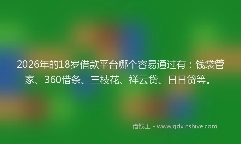 2026年的18岁借款平台哪个容易通过有：钱袋管家、360借条、三枝花、祥云贷、日日贷等。