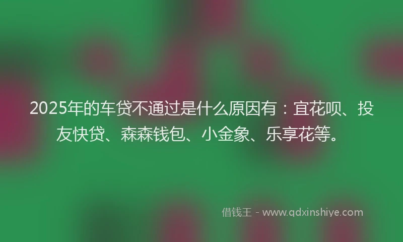 2025年的车贷不通过是什么原因有：宜花呗、投友快贷、森森钱包、小金象、乐享花等。