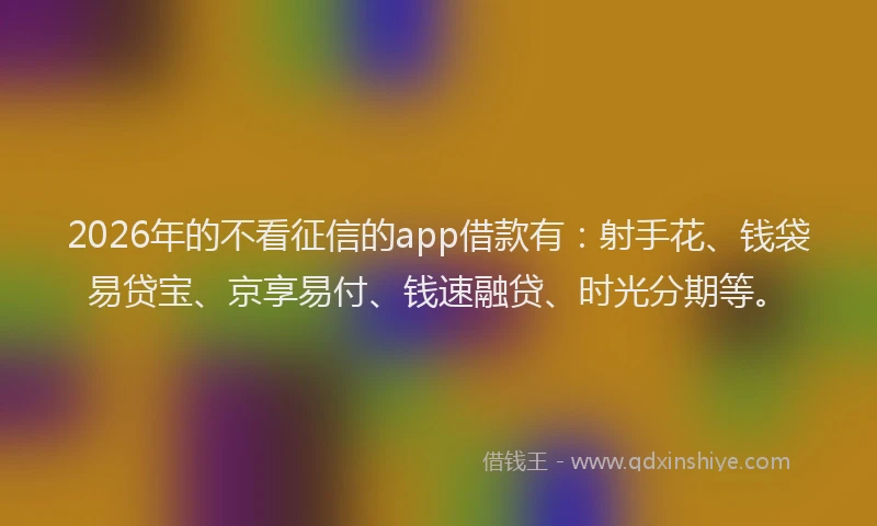 2026年的不看征信的app借款有:射手花、钱袋易贷宝、京享易付、钱速融贷、时光分期等。