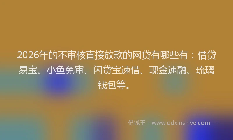 2026年的不审核直接放款的网贷有哪些有:借贷易宝、小鱼免审、闪贷宝速借、现金速融、琉璃钱包等。
