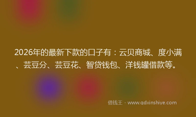 2026年的最新下款的口子有:云贝商城、度小满、芸豆分、芸豆花、智贷钱包、洋钱罐借款等。