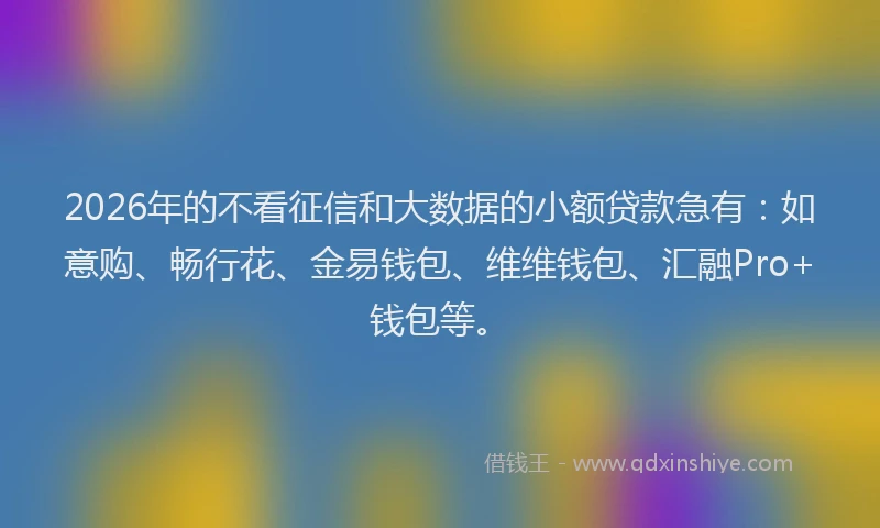 2026年的不看征信和大数据的小额贷款急有:如意购、畅行花、金易钱包、维维钱包、汇融Pro+钱包等。