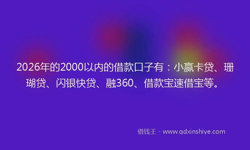 2026年的2000以内的借款口子有：小赢卡贷、珊瑚贷、闪银快贷、融360、借款宝速借宝等。