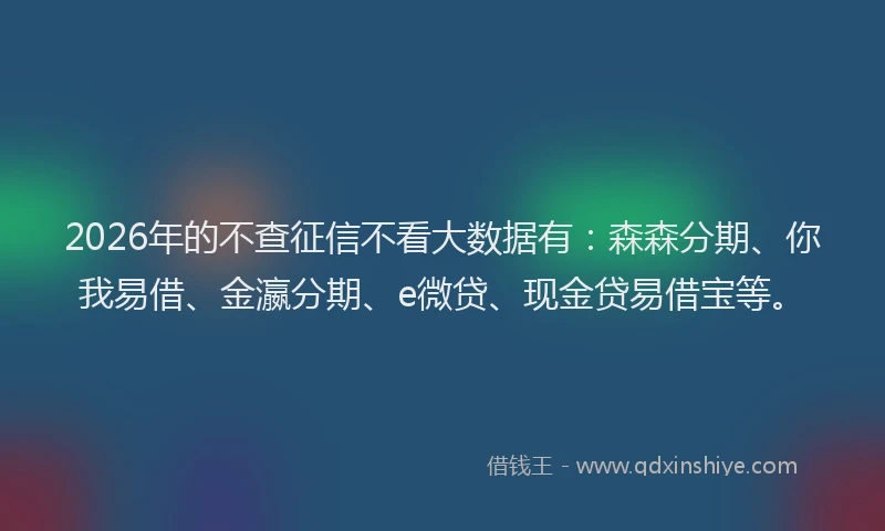 2026年的不查征信不看大数据有:森森分期、你我易借、金瀛分期、e微贷、现金贷易借宝等。