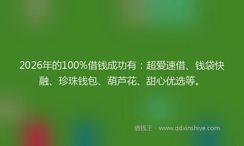 2026年的100%借钱成功有：超爱速借、钱袋快融、珍珠钱包、葫芦花、甜心优选等。