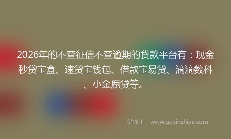 2026年的不查征信不查逾期的贷款平台有:现金秒贷宝盒、速贷宝钱包、借款宝易贷、滴滴数科、小金鹿贷等。
