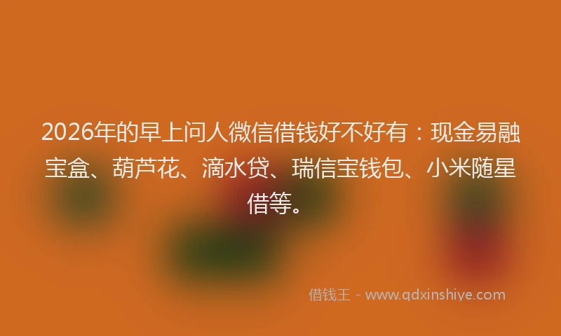 2026年的早上问人微信借钱好不好有：现金易融宝盒、葫芦花、滴水贷、瑞信宝钱包、小米随星借等。