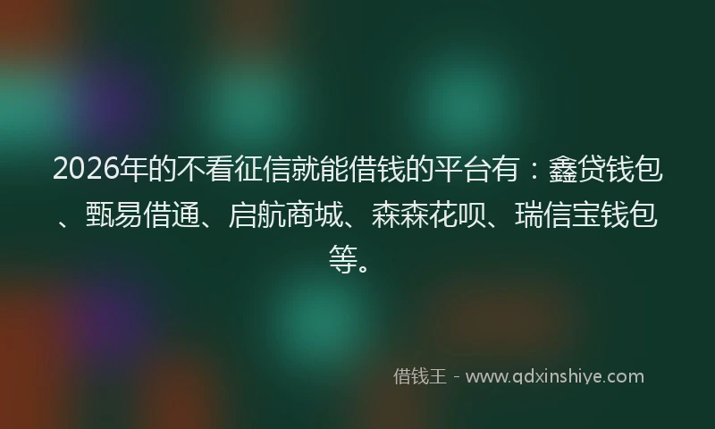 2026年的不看征信就能借钱的平台有:鑫贷钱包、甄易借通、启航商城、森森花呗、瑞信宝钱包等。