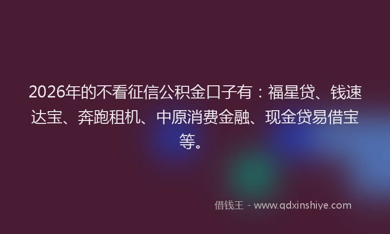 2026年的不看征信公积金口子有:福星贷、钱速达宝、奔跑租机、中原消费金融、现金贷易借宝等。