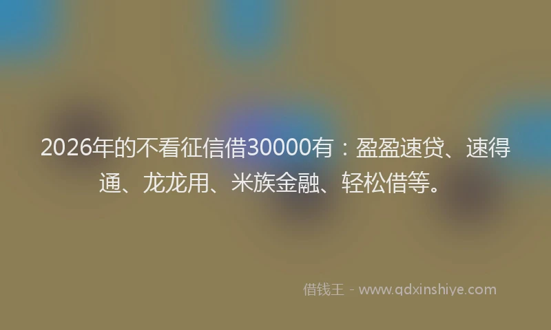 2026年的不看征信借30000有:盈盈速贷、速得通、龙龙用、米族金融、轻松借等。
