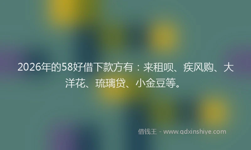 2026年的58好借下款方有:来租呗、疾风购、大洋花、琉璃贷、小金豆等。