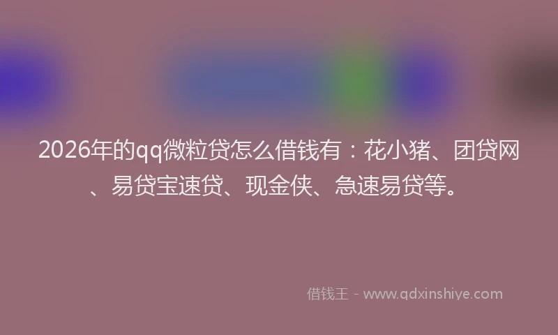 2026年的qq微粒贷怎么借钱有：花小猪、团贷网、易贷宝速贷、现金侠、急速易贷等。
