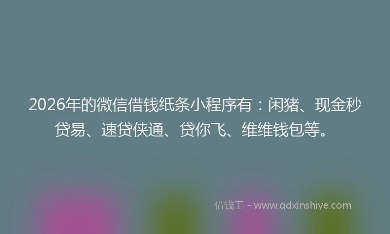 2026年的微信借钱纸条小程序有:闲猪、现金秒贷易、速贷侠通、贷你飞、维维钱包等。