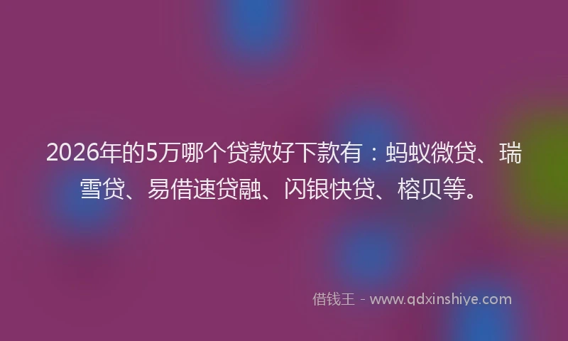 2026年的5万哪个贷款好下款有:蚂蚁微贷、瑞雪贷、易借速贷融、闪银快贷、榕贝等。
