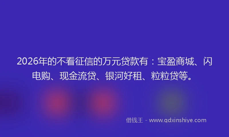 2026年的不看征信的万元贷款有：宝盈商城、闪电购、现金流贷、银河好租、粒粒贷等。