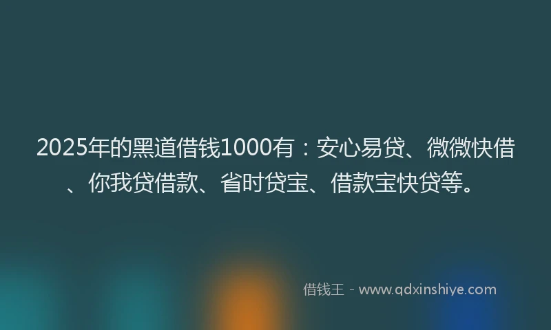 2025年的黑道借钱1000有：安心易贷、微微快借、你我贷借款、省时贷宝、借款宝快贷等。