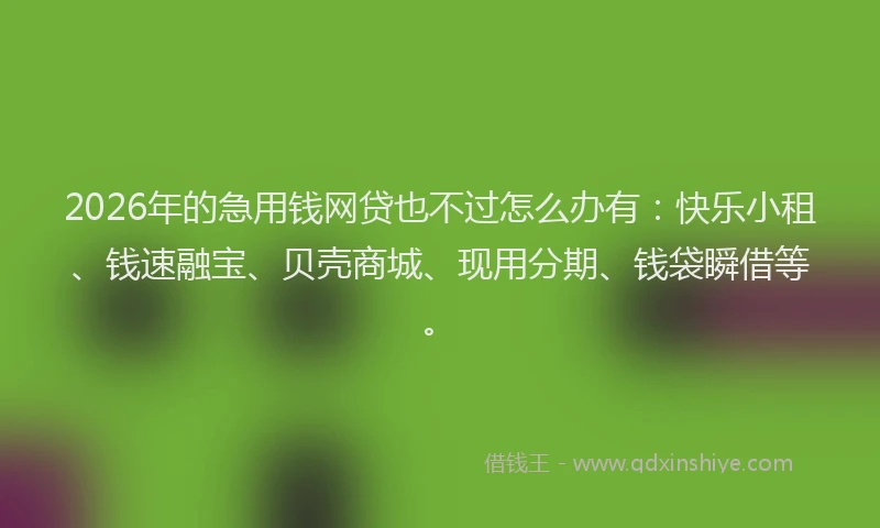 2026年的急用钱网贷也不过怎么办有：快乐小租、钱速融宝、贝壳商城、现用分期、钱袋瞬借等。