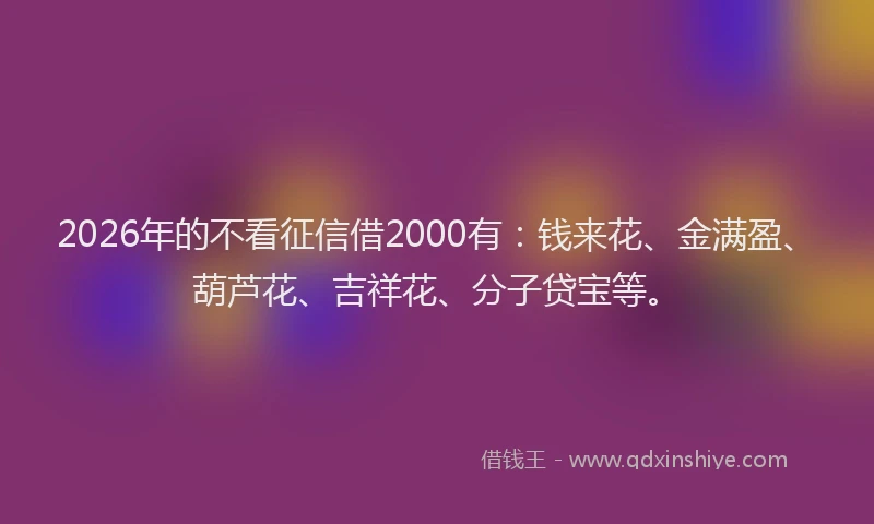 2026年的不看征信借2000有:钱来花、金满盈、葫芦花、吉祥花、分子贷宝等。