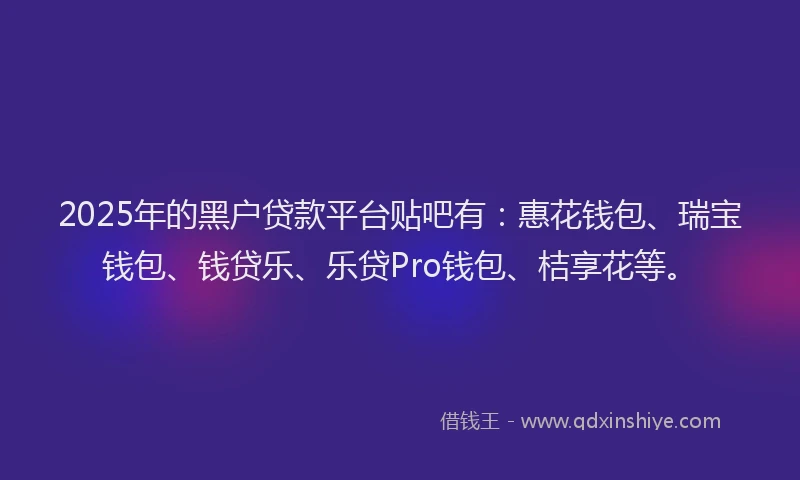 2025年的黑户贷款平台贴吧有：惠花钱包、瑞宝钱包、钱贷乐、乐贷Pro钱包、桔享花等。