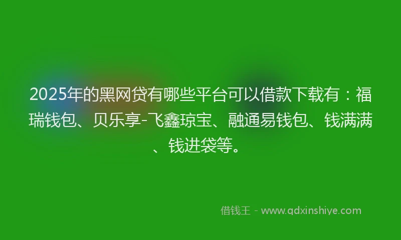 2025年的黑网贷有哪些平台可以借款下载有：福瑞钱包、贝乐享-飞鑫琼宝、融通易钱包、钱满满、钱进袋等。