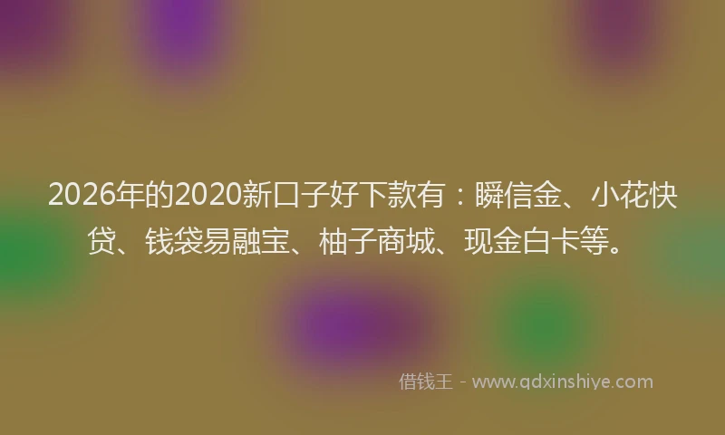 2026年的2020新口子好下款有：瞬信金、小花快贷、钱袋易融宝、柚子商城、现金白卡等。