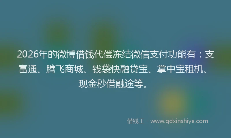 2026年的微博借钱代偿冻结微信支付功能有：支富通、腾飞商城、钱袋快融贷宝、掌中宝租机、现金秒借融途等。