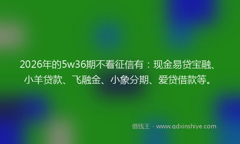 2026年的5w36期不看征信有:现金易贷宝融、小羊贷款、飞融金、小象分期、爱贷借款等。