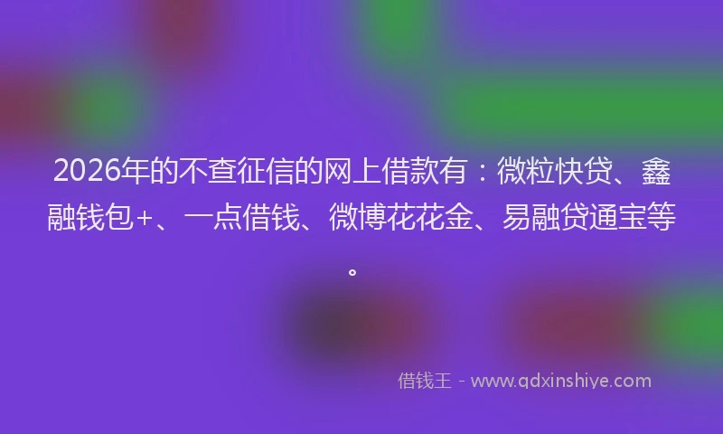 2026年的不查征信的网上借款有:微粒快贷、鑫融钱包+、一点借钱、微博花花金、易融贷通宝等。