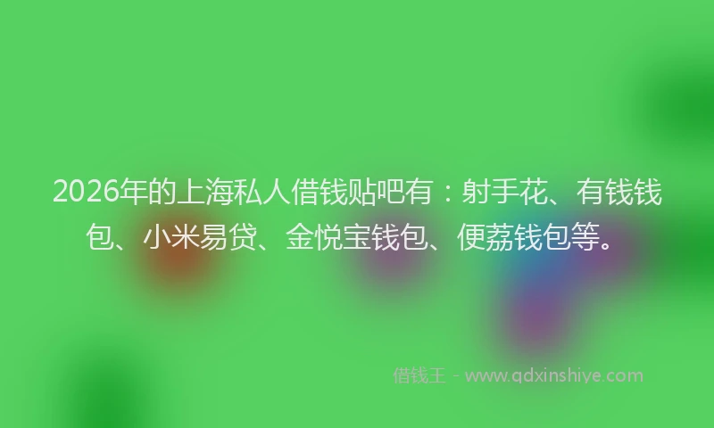 2026年的上海私人借钱贴吧有：射手花、有钱钱包、小米易贷、金悦宝钱包、便荔钱包等。
