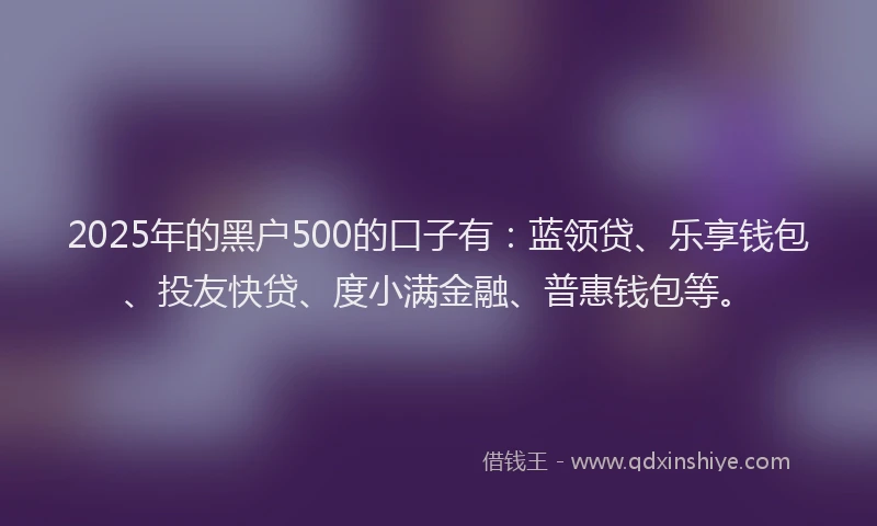 2025年的黑户500的口子有:蓝领贷、乐享钱包、投友快贷、度小满金融、普惠钱包等。