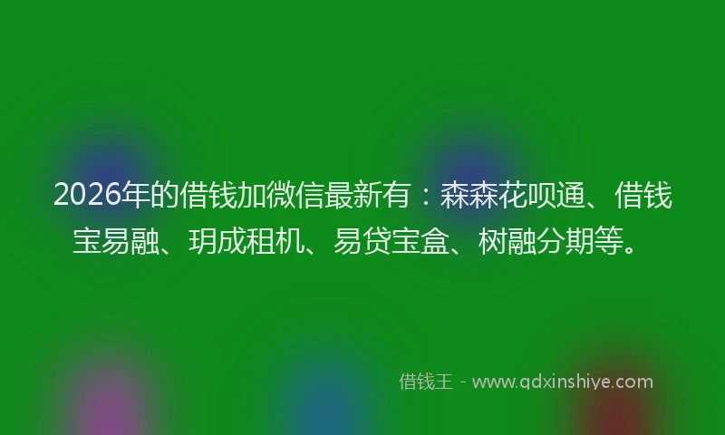 2026年的借钱加微信最新有：森森花呗通、借钱宝易融、玥成租机、易贷宝盒、树融分期等。