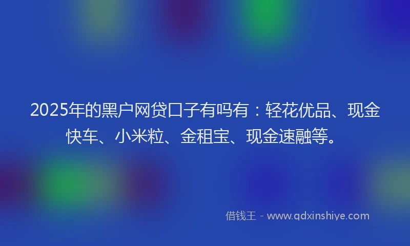 2025年的黑户网贷口子有吗有:轻花优品、现金快车、小米粒、金租宝、现金速融等。