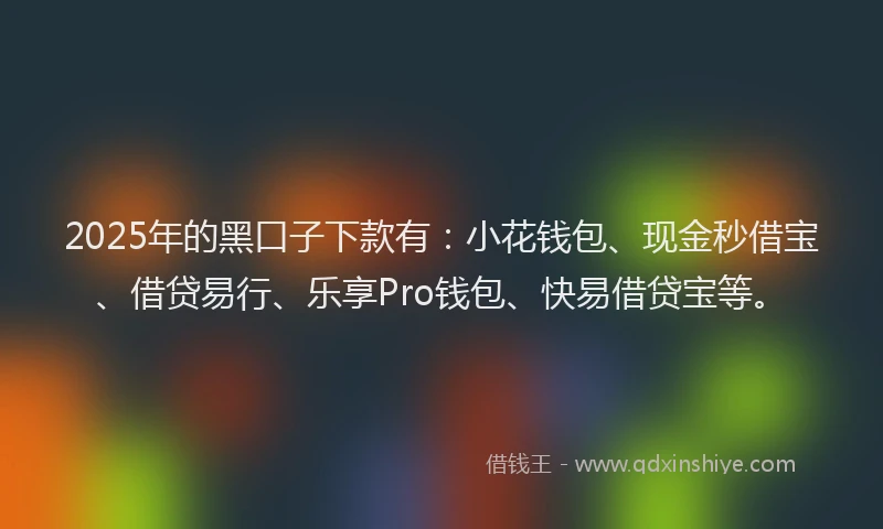 2025年的黑口子下款有:小花钱包、现金秒借宝、借贷易行、乐享Pro钱包、快易借贷宝等。