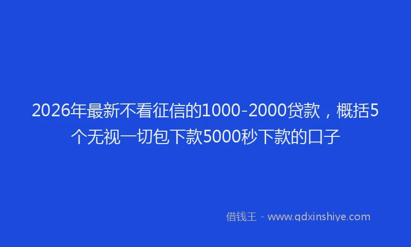 2026年最新不看征信的1000-2000贷款，概括5个无视一切包下款5000秒下款的口子